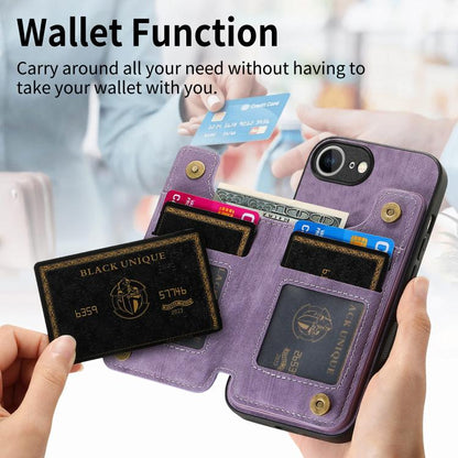 For iPhone 16e Retro Leather Zipper Wallet Back Phone Case(Purple) by bashfashion
