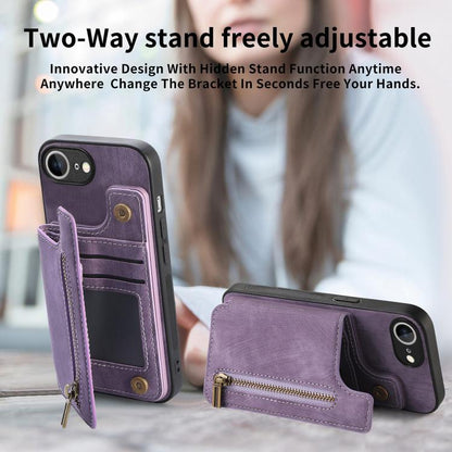 For iPhone 16e Retro Leather Zipper Wallet Back Phone Case(Purple) by bashfashion