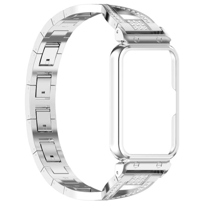For Samsung Galaxy Fit 3 X Shaped Dual Row Diamond Metal Frame Watch Band(Silver) by bashfashion