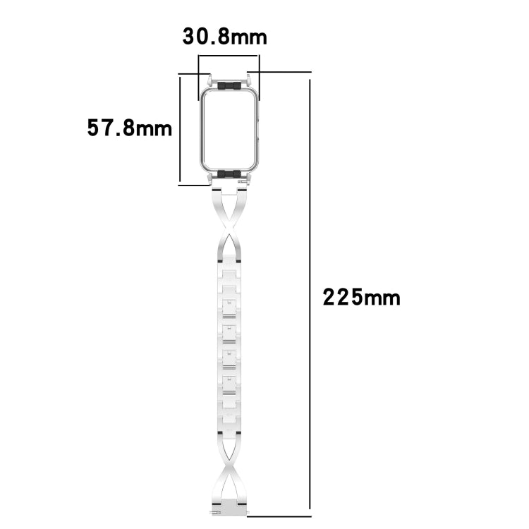 For Samsung Galaxy Fit 3 X Shaped Dual Row Diamond Metal Frame Watch Band(Silver) by bashfashion