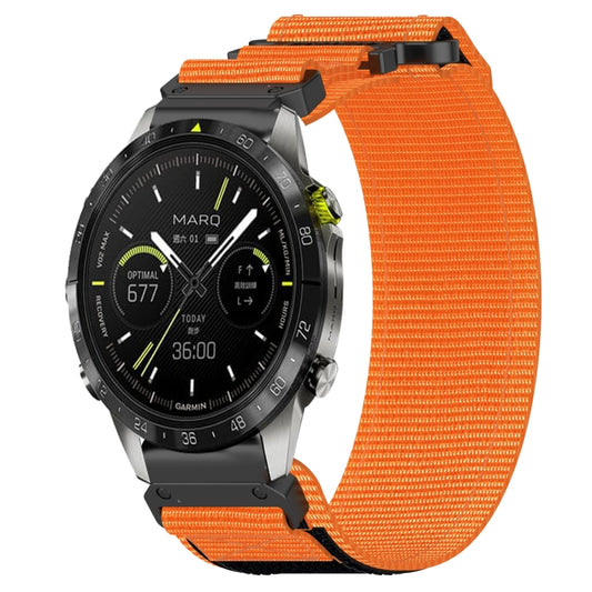 For Garmin MARQ Athlete Gen 2 22mm Nylon Hook And Loop Fastener Watch Band(Orange) by bashfashion