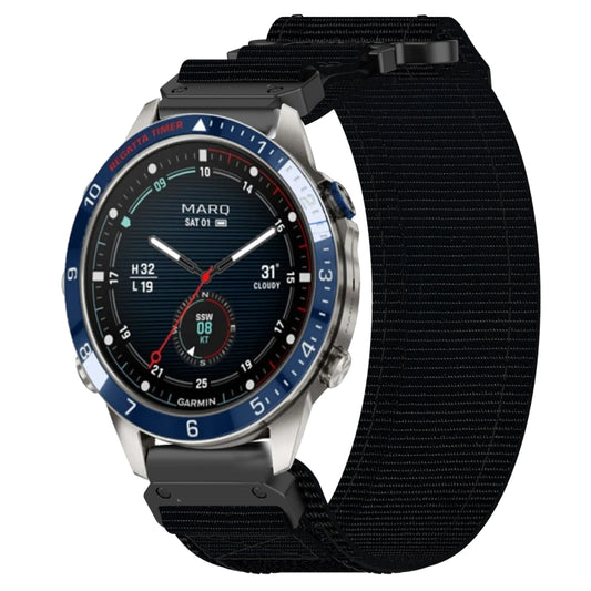 For Garmin MARQ Captain Gen 2 22mm Nylon Hook And Loop Fastener Watch Band(Black) by bashfashion