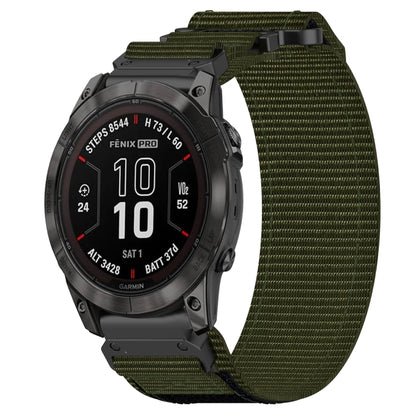 For Garmin Fenix 7X Pro 51mm 26mm Nylon Hook And Loop Fastener Watch Band(Army Green) by bashfashion