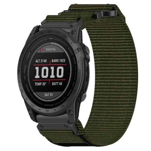 For Garmin Tactix 7 Pro 26mm Nylon Hook And Loop Fastener Watch Band(Army Green) by bashfashion