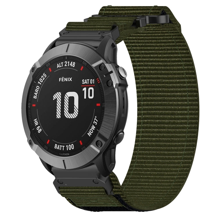 For Garmin Fenix 6X 26mm Nylon Hook And Loop Fastener Watch Band(Army Green) by bashfashion