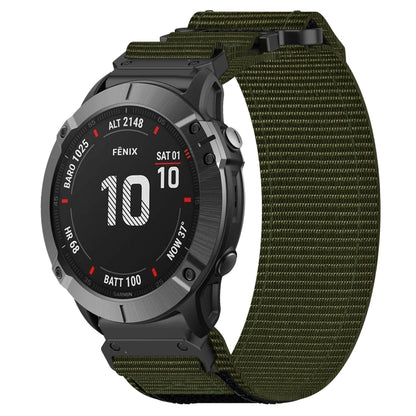 For Garmin Fenix 6X 26mm Nylon Hook And Loop Fastener Watch Band(Army Green) by bashfashion