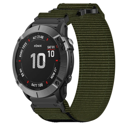 For Garmin Fenix 6X Pro 26mm Nylon Hook And Loop Fastener Watch Band(Army Green) by bashfashion