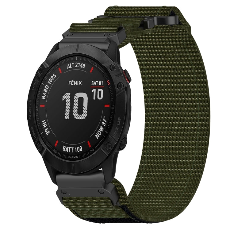 For Garmin Fenix 6X Sapphire 26mm Nylon Hook And Loop Fastener Watch Band(Army Green) by bashfashion