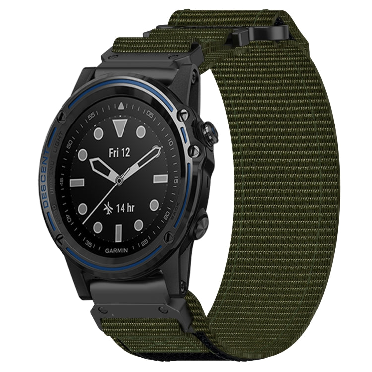 For Garmin Descent MK 1 26mm Nylon Hook And Loop Fastener Watch Band(Army Green) by bashfashion