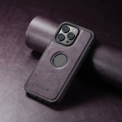 For iPhone 14 Suteni G1 Magsafe Leather Back Phone Case(Purple) by Suteni