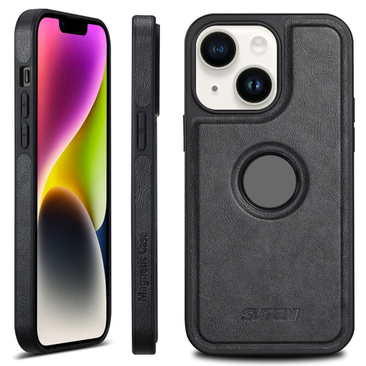 For iPhone 14 Plus Suteni G1 Magsafe Leather Back Phone Case(Black) by Suteni