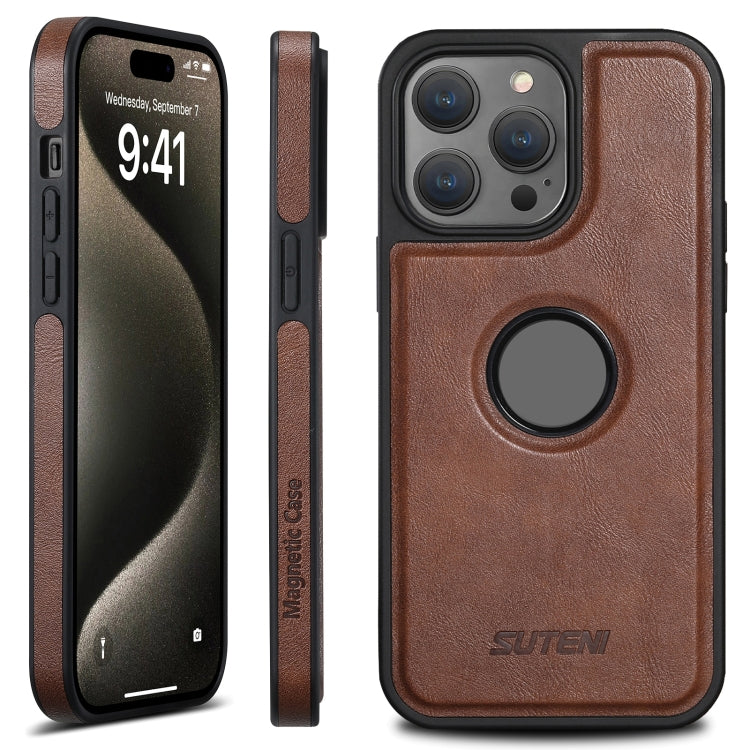 For iPhone 15 Pro Suteni G1 Magsafe Leather Back Phone Case(Brown) by Suteni