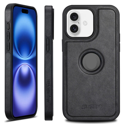 For iPhone 16 Suteni G1 Magsafe Leather Back Phone Case(Black) by Suteni