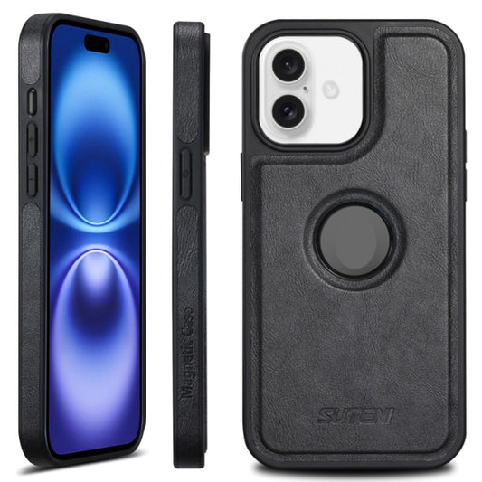 For iPhone 16 Suteni G1 Magsafe Leather Back Phone Case(Black) by Suteni