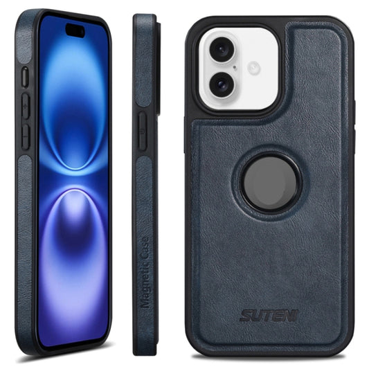 For iPhone 16 Suteni G1 Magsafe Leather Back Phone Case(Blue) by Suteni