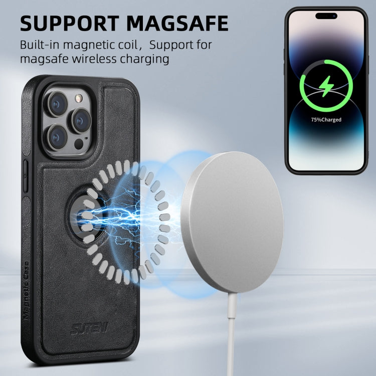 For iPhone 16 Pro Max Suteni G1 Magsafe Leather Back Phone Case(Black) by Suteni