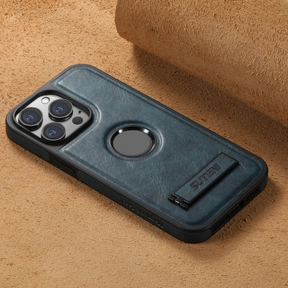 For iPhone 15 Pro Suteni G2 Magsafe Oil Wax Leather Back Phone Case with Holder(Blue) by Suteni