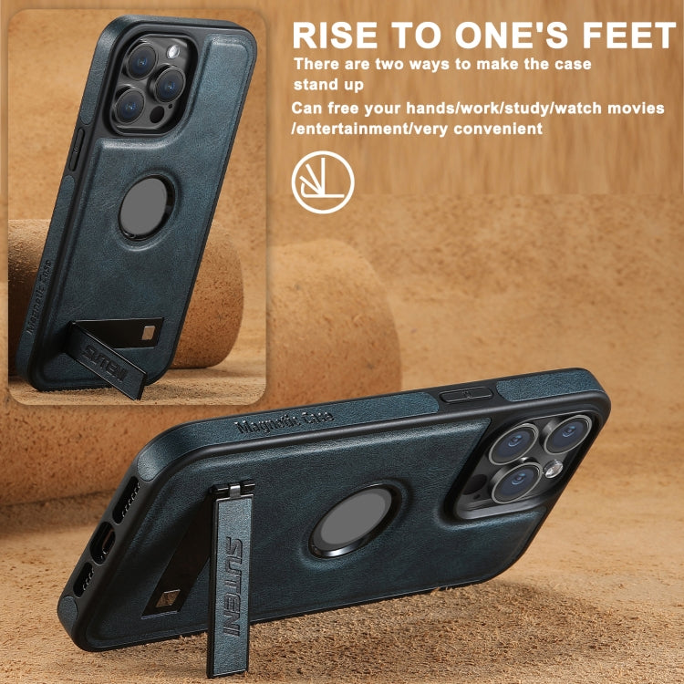 For iPhone 16 Pro Suteni G2 Magsafe Oil Wax Leather Back Phone Case with Holder(Black) by Suteni