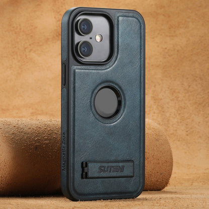 For iPhone 16 Plus Suteni G2 Magsafe Oil Wax Leather Back Phone Case with Holder(Blue) by Suteni
