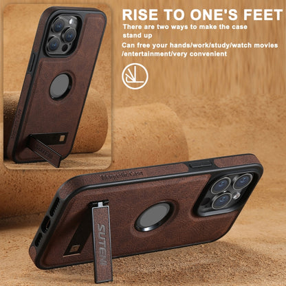For iPhone 16 Suteni G2 Magsafe Litchi Texture Leather Back Phone Case with Holder(Brown) by Suteni