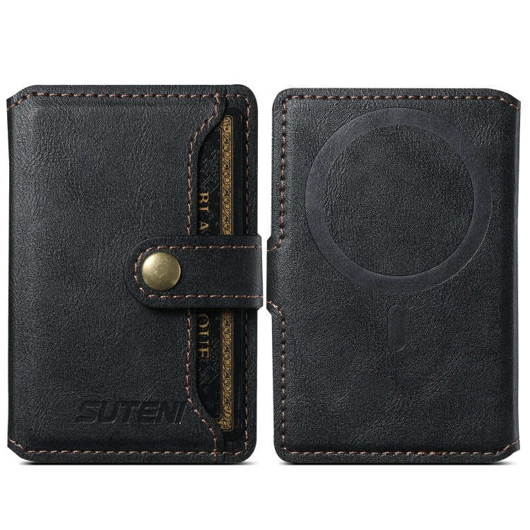Suteni S2 Phone Magnetic Card Case Card Sleeve MagSafe Magnetic Coil PU Leather(Black) by Suteni