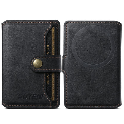 Suteni S2 Phone Magnetic Card Case Card Sleeve MagSafe Magnetic Coil PU Leather(Black) by Suteni