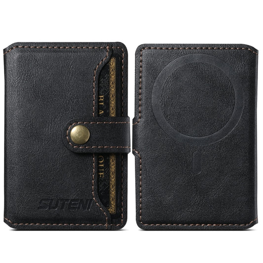 Suteni S2 Phone Magnetic Card Case Card Sleeve MagSafe Magnetic Coil PU Leather(Black) by Suteni