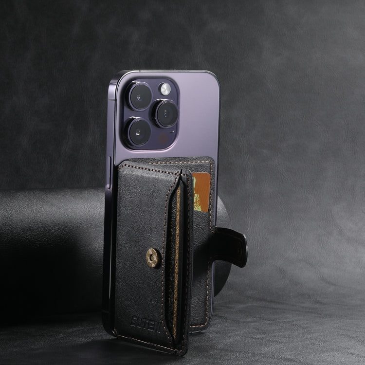 Suteni S2 Phone Magnetic Card Case Card Sleeve MagSafe Magnetic Coil PU Leather(Black) by Suteni