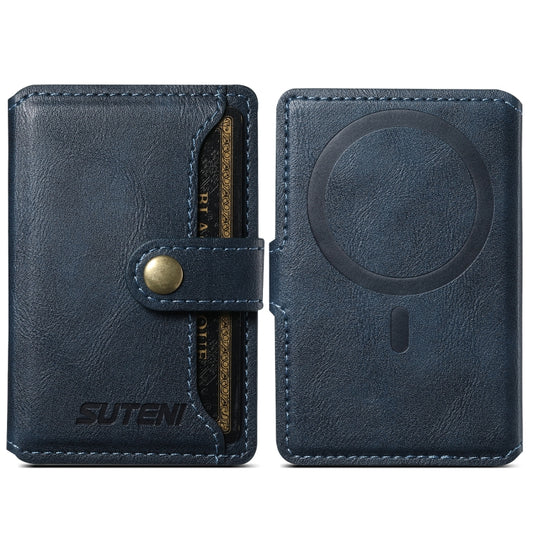 Suteni S2 Phone Magnetic Card Case Card Sleeve MagSafe Magnetic Coil PU Leather(Blue) by Suteni