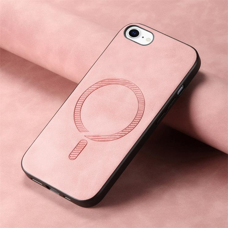 For iPhone 16e Solid Color Retro Magsafe PU Back Cover Phone Case(Pink) by bashfashion