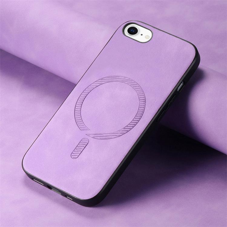 For iPhone 16e Solid Color Retro Magsafe PU Back Cover Phone Case(Purple) by bashfashion
