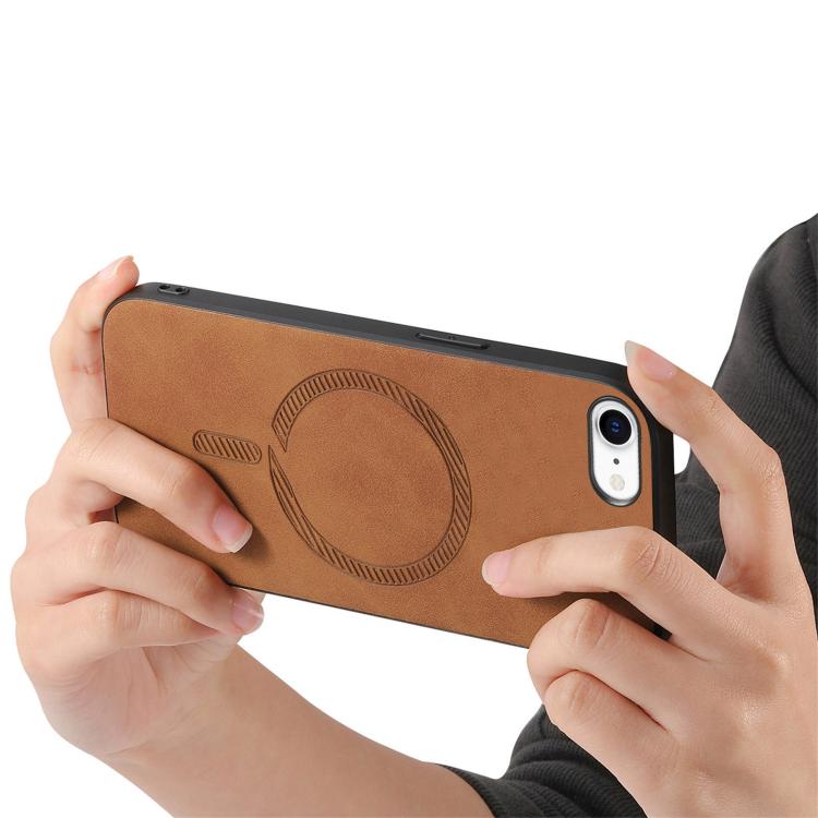 For iPhone 16e Solid Color Retro Magsafe PU Back Cover Phone Case(Brown) by bashfashion