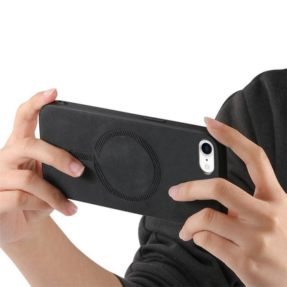 For iPhone 16e Solid Color Retro Magsafe PU Back Cover Phone Case(Black) by bashfashion