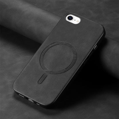 For iPhone 16e Solid Color Retro Magsafe PU Back Cover Phone Case(Black) by bashfashion