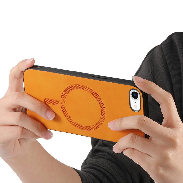 For iPhone 16e Solid Color Retro Magsafe PU Back Cover Phone Case(Yellow) by bashfashion