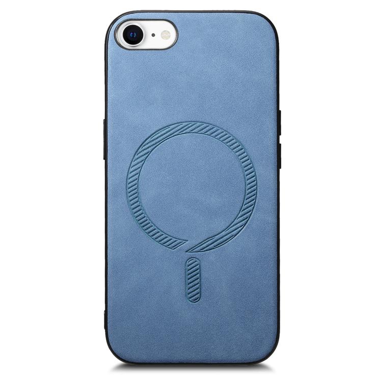 For iPhone 16e Solid Color Retro Magsafe PU Back Cover Phone Case(Blue) by bashfashion