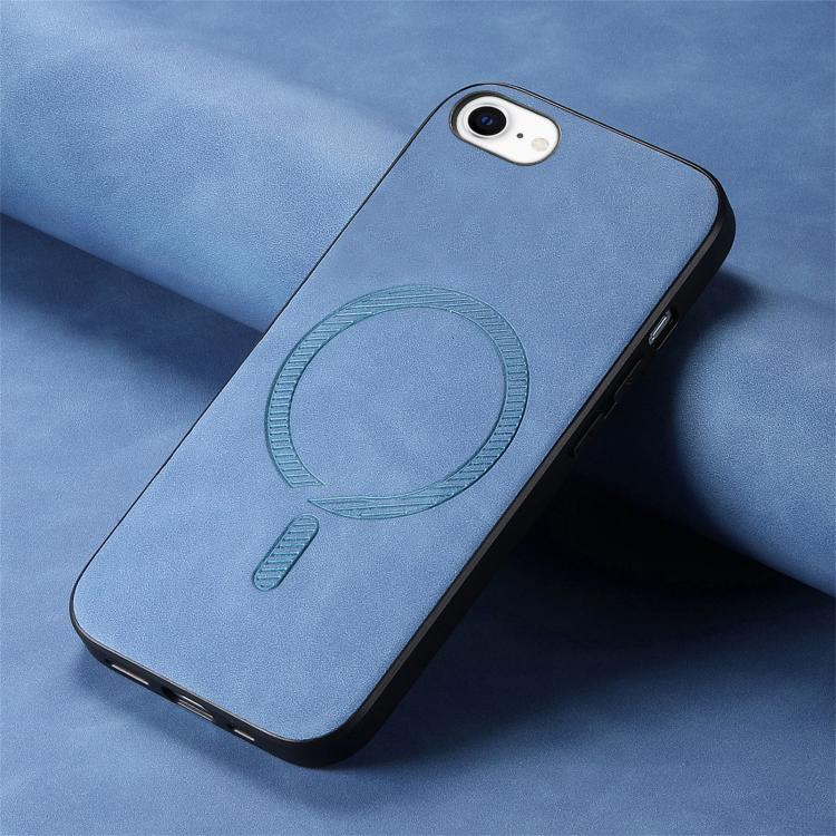 For iPhone 16e Solid Color Retro Magsafe PU Back Cover Phone Case(Blue) by bashfashion