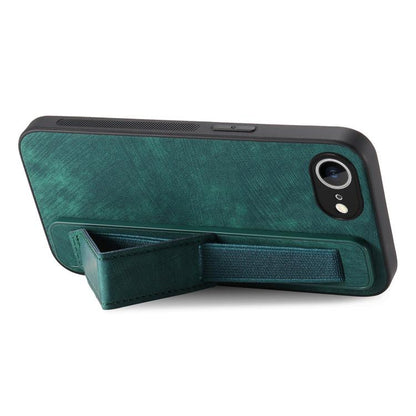 For iPhone 16e Retro Wristband Holder Leather Back Phone Case(Green) by bashfashion