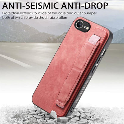For iPhone 16e Retro Wristband Holder Leather Back Phone Case(Pink) by bashfashion