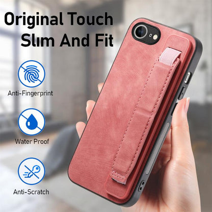 For iPhone 16e Retro Wristband Holder Leather Back Phone Case(Pink) by bashfashion