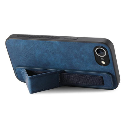 For iPhone 16e Retro Wristband Holder Leather Back Phone Case(Blue) by bashfashion