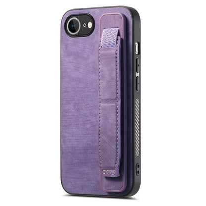 For iPhone 16e Retro Wristband Holder Leather Back Phone Case(Purple) by bashfashion