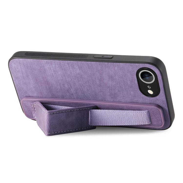 For iPhone 16e Retro Wristband Holder Leather Back Phone Case(Purple) by bashfashion
