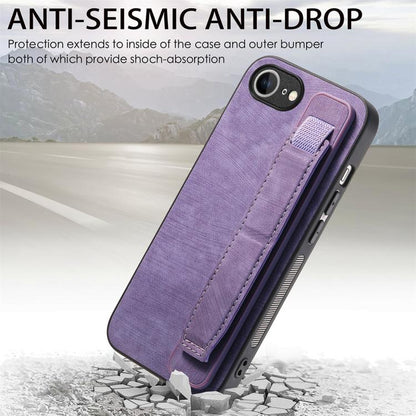 For iPhone 16e Retro Wristband Holder Leather Back Phone Case(Purple) by bashfashion