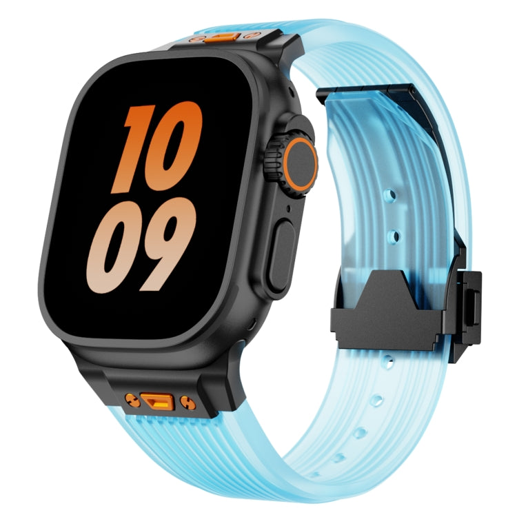 For Apple Watch SE 2023 44mm Transparent Silicone Watch Band(Black Transparent Blue) by bashfashion