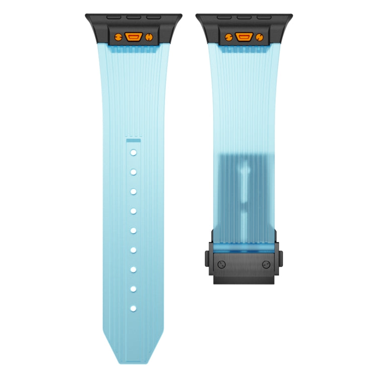 For Apple Watch SE 2023 44mm Transparent Silicone Watch Band(Black Transparent Blue) by bashfashion