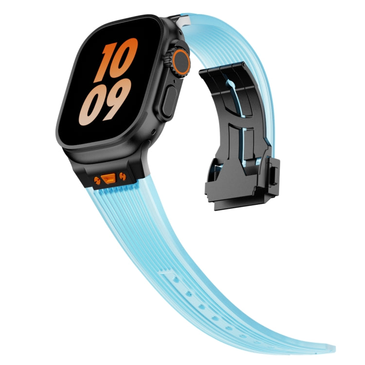 For Apple Watch Series 5 44mm Transparent Silicone Watch Band(Black Transparent Blue) by bashfashion