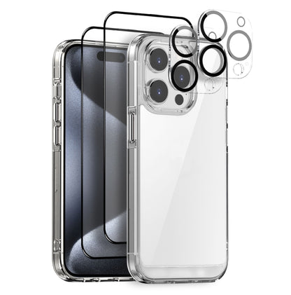 For iPhone 15 Pro NORTHJO 5 in 1 Clear Phone Case with 2pcs Screen Film + 2pcs Rear Lens Film by NORTHJO