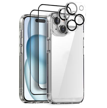 For iPhone 15 Plus NORTHJO 5 in 1 Clear Phone Case with 2pcs Screen Film + 2pcs Rear Lens Film by NORTHJO