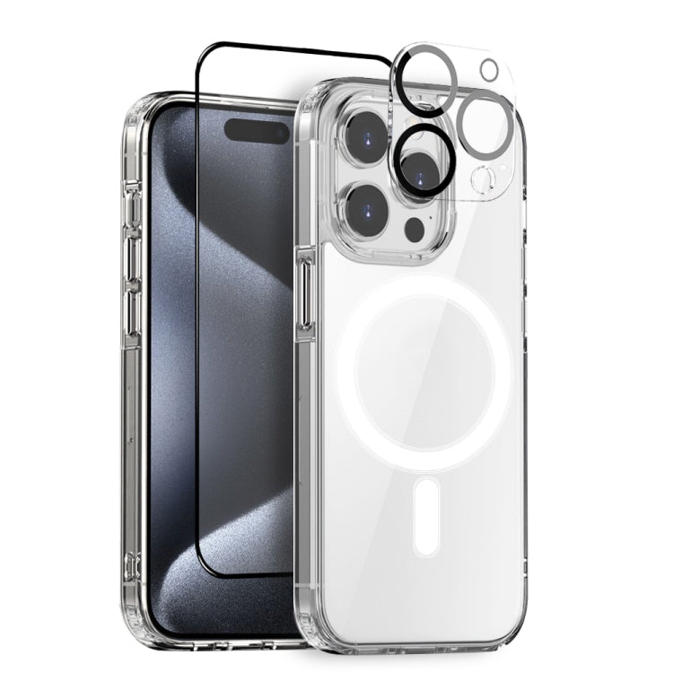 For iPhone 15 Pro NORTHJO 3 in 1 Magsafe Clear Phone Case with Screen Film + Rear Lens Film by NORTHJO